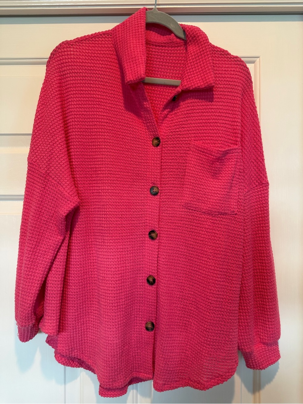 Women's Button-Front waffle fabric Shirt Jacket - Hot Pink